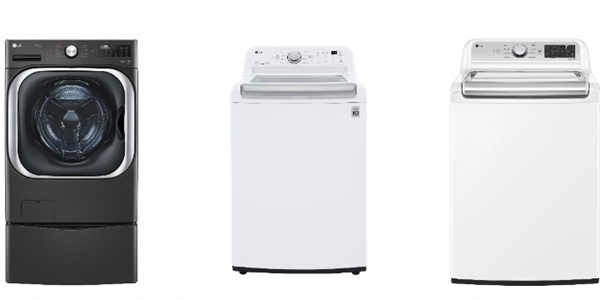 미국 컨슈머리포트가 '2023 최고의 대용량 세탁기'로 선정한 (왼쪽부터) LG전자 드럼세탁기, 고효율 통돌이 세탁기, 교반식 세탁기. 사진=LG전자 