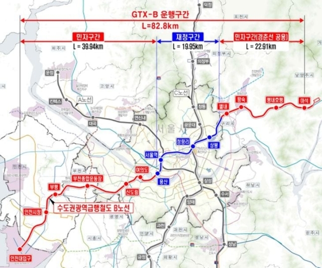 GTX-B 노선 운행구간. 사진=국토교통부