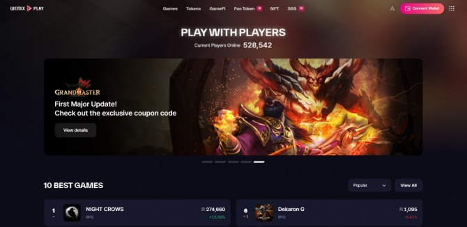 '나이트 크로우'의 선전으로 인해 18일 기준 '위믹스 플레이' 동시접속자 수가 53만명에 육박했다. 이는 1개월 새 100% 증가한 수치다. 사진=위믹스 플레이