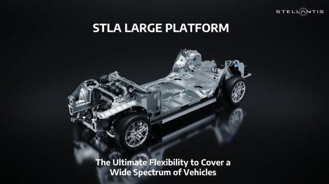 스텔란티스, 800km/500마일 범위와 광범위한 차량을 포괄할 수 있는 최고의 유연성을 갖춘 BEV 기반 STLA 대형 플랫폼 공개. 사진=스텔란티스 홈페이지