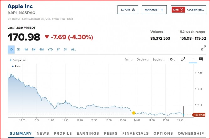 뉴욕증시 애플  주가 
