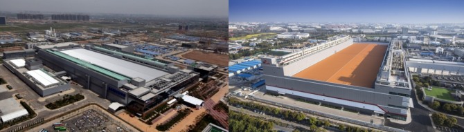 삼성전자의 중국 시안 공장(왼쪽)과 SK하이닉스의 중국 우시 공장(오른쪽). 사진=삼성전자,SK하이닉스