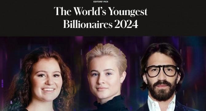 포스브가 최근 발표한 2024년 기준 최연소 글로벌 억만장자들. 노르웨이의 알렉산드라 안드레슨과 카라리나 안드레센 자매, 이탈리아의 안경 재벌 레오나르도 델 베키오(왼쪽부터). 사진=포브스