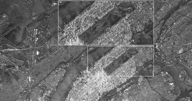 한화시스템 소형 SAR 위성으로 촬영한 뉴욕 맨해튼 중심부의 센트럴 파크. 사진=한화시스템