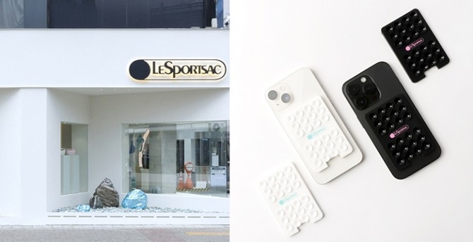 (왼쪽)레스포색 구정 플래그십 스토어, (오른쪽) 한국 익스클루시브 제품 사은품 '스마트폰 논슬립패드'. 사진=레스포색