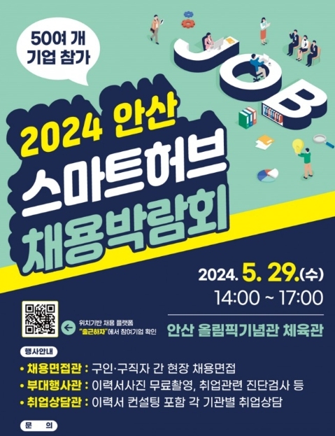 안산시는 오는 29일 안산올림픽기념관에서 구직자와 구인 업체 간 일자리 미스매칭 해소를 위해’2024 안산스마트허브 채용박람회‘를 개최한다. 포스터=안산시