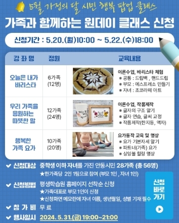  ‘가족과 함께하는 원데이 클래스’ 포스터. 사진=안동시