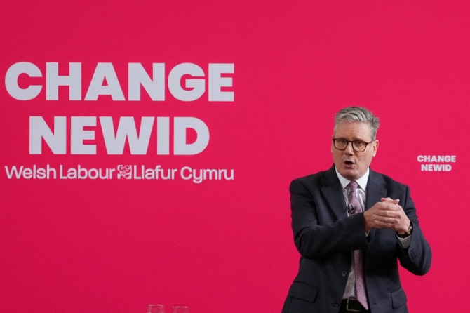 지난달 30일 영국 웨일스 애버가베니에서 열린 웨일스 노동당 총선 캠페인 행사에서 키어 스타머 영국 노동당 대표가 연설하고 있다. 사진=로이터