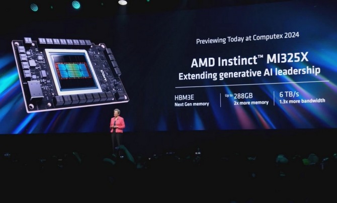 리사 수 AMD 최고경영자(CEO)가 자사의 새로운 AI칩 'MI325X'를 소개하고 있다.  사진=AMD