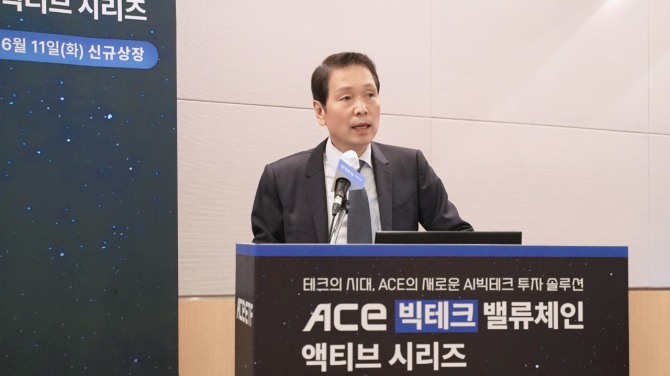 한국투자신탁운용은 10일 서울 여의도 FKI타워 컨퍼런스센터에서 'ACE 빅테크 간담회'를 개최했다. 배재규(사진) 한투운용 대표가 인사말을 하고 있다.  사진=연합뉴스