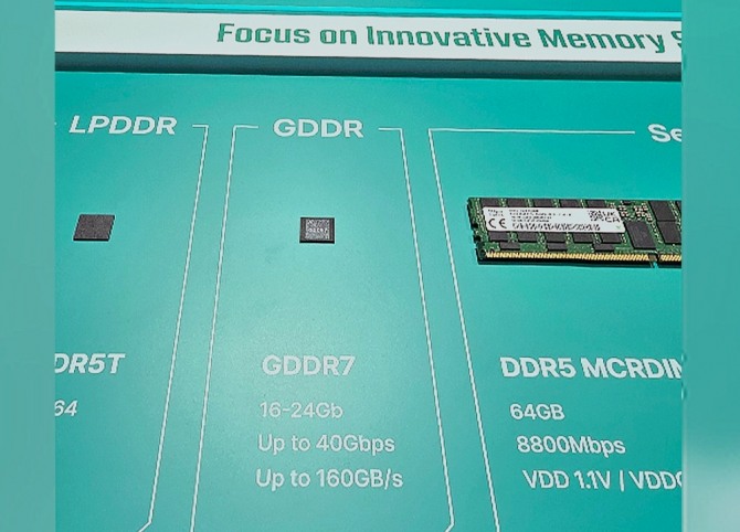 SK하이닉스가 컴퓨텍스 2024 부스에서 전시한 GDDR7 메모리 제품의 모습.  사진=SK하이닉스