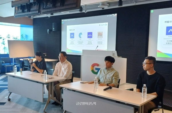 왼쪽부터 윤지현 소리를보는통로 대표, 정요한 인디드랩 대표, 송필재 사고링크 대표, 박웅찬 클레브레인 대표. 사진=이원용 기자