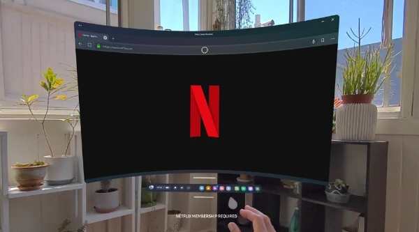 메타의 VR헤드셋 '퀘스트' 내 브라우저 상에서 넷플릭스를 구동하는 모습. 사진=메타