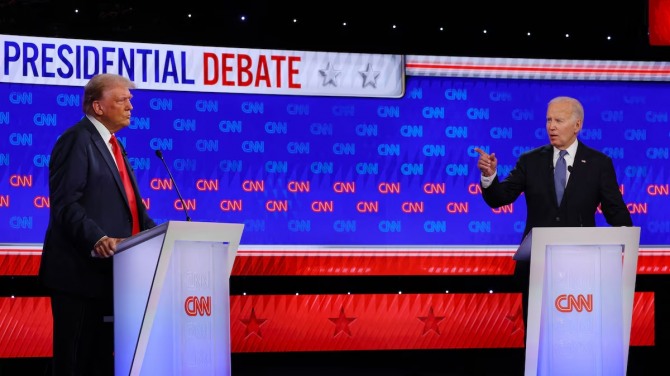 27일(현지시각) CNN방송 주체로 열린 2024년 미국 대선 토론회. 사진=로이터