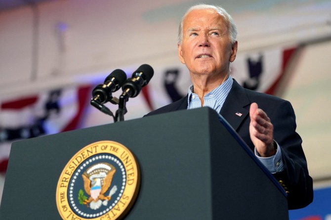 조 바이든 미국 대통령이 지난 5일 미국 위스콘신주 매디슨의 셔먼 중학교에서 열린 선거 유세 행사에서 연설하고 있다. 사진=로이터 