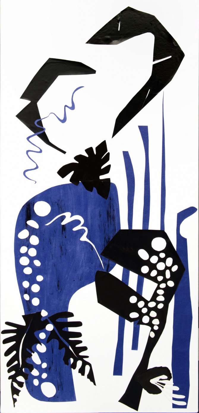 조미경 작 Fulfillness,  100cmx47cm,  acrylic paint, pasted paper on paper panel, 2023