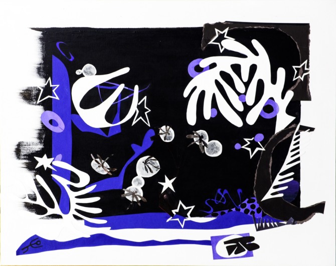 조미경 작 밤이 내리다- Sea Shore I, 91cmx72cm, Acrylic paint, pasted paper on canvas, 2024