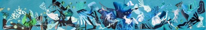 조미경 작 Energetic sea world - long ver. turquoise II(121cmx21cm) acrylic paint, pasted paper. nail on paper panel,  2024