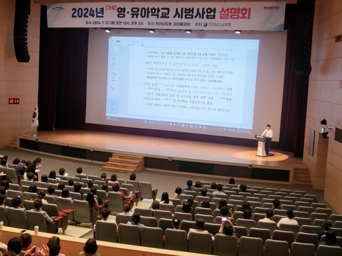 어린이집 원장, 전남도청, 시·군청 보육업무 관련자들이 시범사업 설명을 듣고 있다.사진=전남교육청