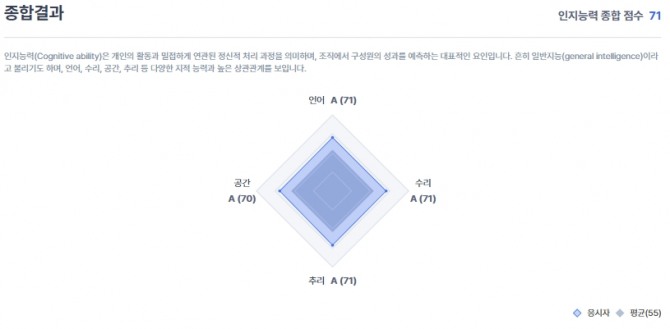 적성검사에서 제공되는 개인 인지능력 종합점수표. 사진=사람인