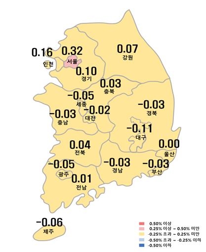 지난 15일 한국부동산원이 발표한 '8월 둘째 주(12일 기준) 주간 아파트 가격 동향'에 따르면 서울 아파트값이 지난주보다 0.32% 오르며 21주 연속 상승세를 나타냈다. 시도별 아파트 매매가격지수 변동률. 사진=한국부동산원