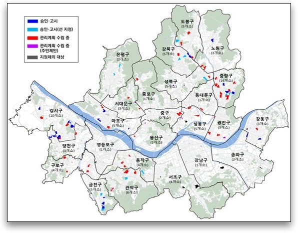 지난 4일 서울시가 모아타운 대상지 89곳과 인근지역 등 총 11.11㎢를 토지거래허가구역으로 지정했다. 모아타운 대상지 토지거래허가구역 지정 대상. 사진=서울시