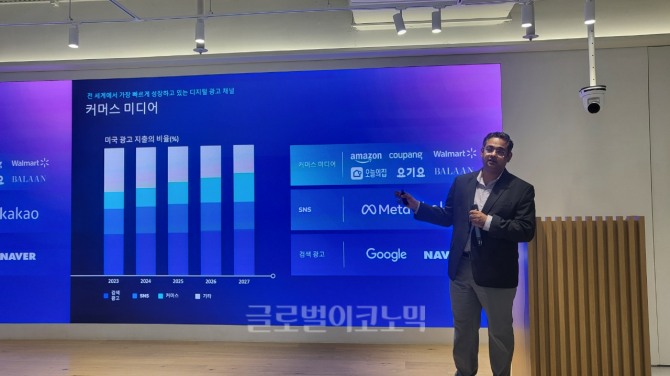 '커머스 미디어'에 대해 발표 중인 니킬 라즈 몰로코 커머스 미디어 최고 비즈니스 책임자. 사진=편슬기 기자