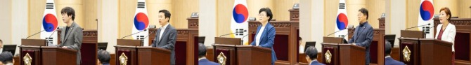 안산시의회가 12일 제292회 임시회 제3차 본회의를 열고 안건을 의결하면서 18일간의 회기를 마쳤다. 왼쪽부터 설호영, 송바우나, 박은경, 이대구, 현옥순 시의원. 사진=안산시의회