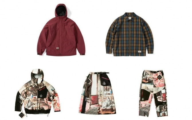 (왼쪽 위부터 시계방향) 디스이스네버댓의 GORE-TEX 2L Cold Weather Jacket, GORE-TEX WINDSTOPPER® Shaggy Check Shirt, 그리고 팔라스 X 비비안 웨스트우드의 고어텍스 컬러프린트 자켓, 고어텍스 컬러 프린트 스커트, 고어텍스 컬러 프린트 트라우저. / 사진=고어코리아