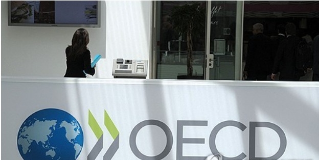 2013년 5월 29일 파리의 OECD 본부에서 2013 OECD 경제 전망 발표 중 한 참가자가 서 있다. 사진=AFP/연합뉴스