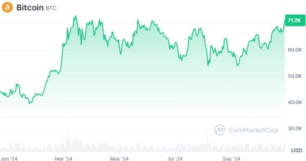 비트코인의 2024년 거래가 추이를 나타낸 차트. 사진=코인마켓캡