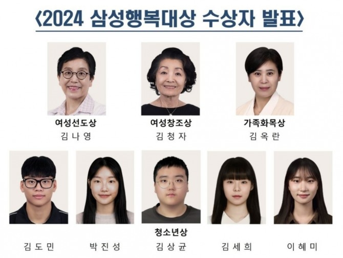 삼성생명공익재단이 30일 선정한 '2024 삼성행복대상' 수상자 8명의 모습. 사진=삼성생명공익재단