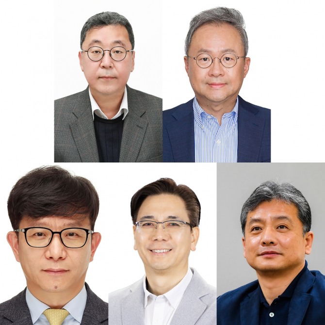 (왼쪽부터 시계방향) 이규복 현대글로비스 신임 사장, 백철승 현대트랜시스 신임 부사장, 주우정 현대엔지니어링 신임 사장, 이한우 현대건설 신임 부사장,  오준동 현대케피코 신임 부사장. 사진=현대차그룹