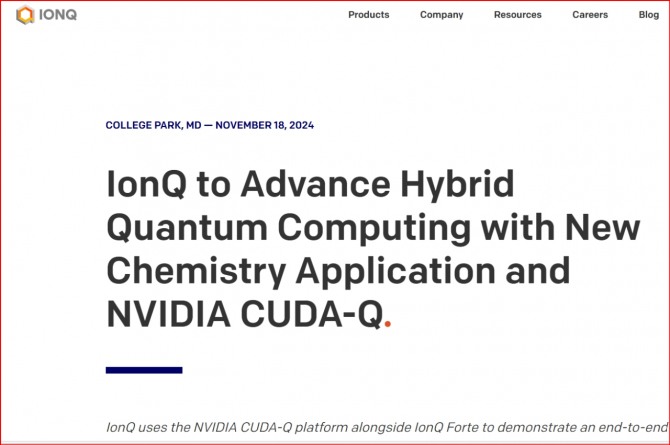 엔비디아-아이온큐 양자컴퓨팅 공동개발에 관한 아이온큐 보도자료  