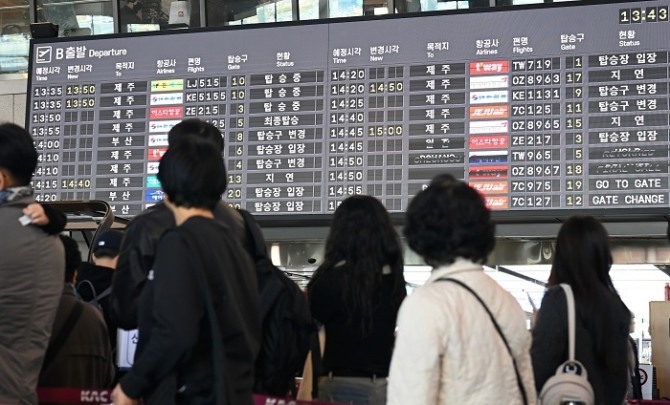 김포공항 국내선 출발장에 설치된 스플릿 플랩 방식의 운항정보표출시스템 모습. 사진=한국공항공사