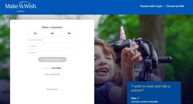 미국에 거점을 두고 있는 제 비정부기구 '메이크어위시 재단'이 암호화폐 기부 기능을 추가했다. 약 70종의 암호화폐로 기부할 수 있으며, 기부자는 세제 혜택을 최대치로 받을 수 있다. 사진=메이크어위시 재단