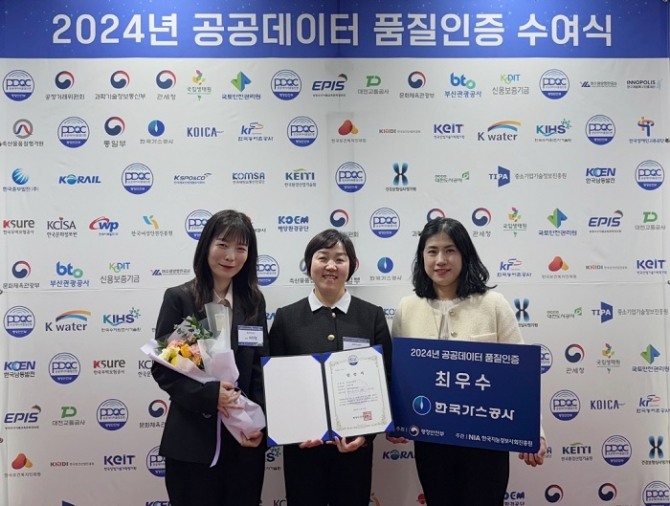 한국가스공사는 행정안전부가 주관하는 ‘2024년 공공데이터 품질인증’에서 3년 연속 최우수 등급을 획득했다. 사진=가스공사 