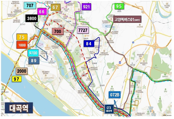 GTX-A 연계 대곡역 버스 노선도. 사진=고양시 