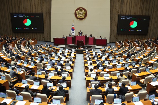 지난 10일 오후 국회 본회의에서 2025년도 예산안에 대한 수정안이 통과되고 있다. 사진=연합뉴스