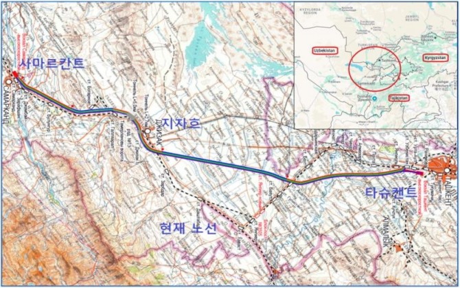 우즈베키스탄 타슈켄트-사마르칸트 고속철 노선도. 이미지=국가철도공단