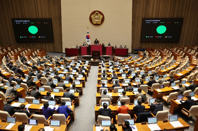 27일 국회 본회의에서 예금자보호법 일부개정법률안이 통과되고 있다. 사진=연합뉴스 