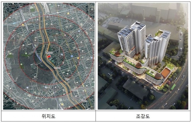 지난해 12월 30일 서울시가 '상계마들단지 재정비 사업'의 주택건설 사업계획을 승인했다.‘상계마들단지 재정비 사업’ 위치도(왼쪽)와 조감도. 이미지=SH공사