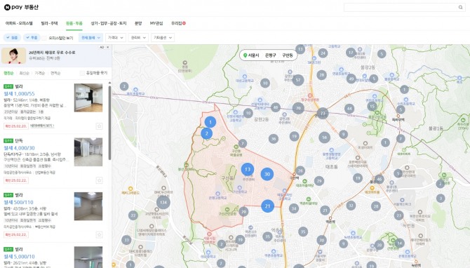 네이버페이 부동산에 등록된 은평구 일대 매물 모습. 사진=네이버
