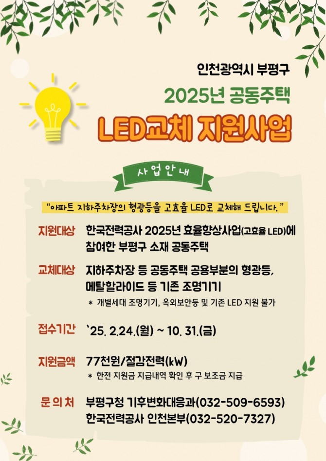 인천시 부평구 2025년 공동주택 LED교체 지원사업 포스터.    사진=부평구