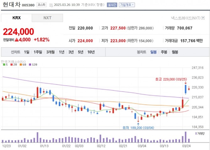 현대차 주가 추이. 자료=네이버페이 증권