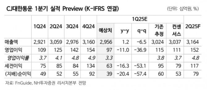  CJ대한통운 투자지표. 자료=NH투자증권