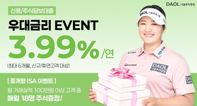 다올투자증권(대표이사 황준호)은 1일부터 신규 신용 및 주식담보대출 우대금리 이벤트를 진행한다. 사진=다올투자증권