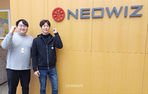 게임 공모전 '네오위즈 퀘스트' 관련 실무를 맡고 있는 네오위즈의 송화섭 PC콘솔사업부 팀장(왼쪽)과 최우혁 PC게임사업부장. 사진=이원용 기자