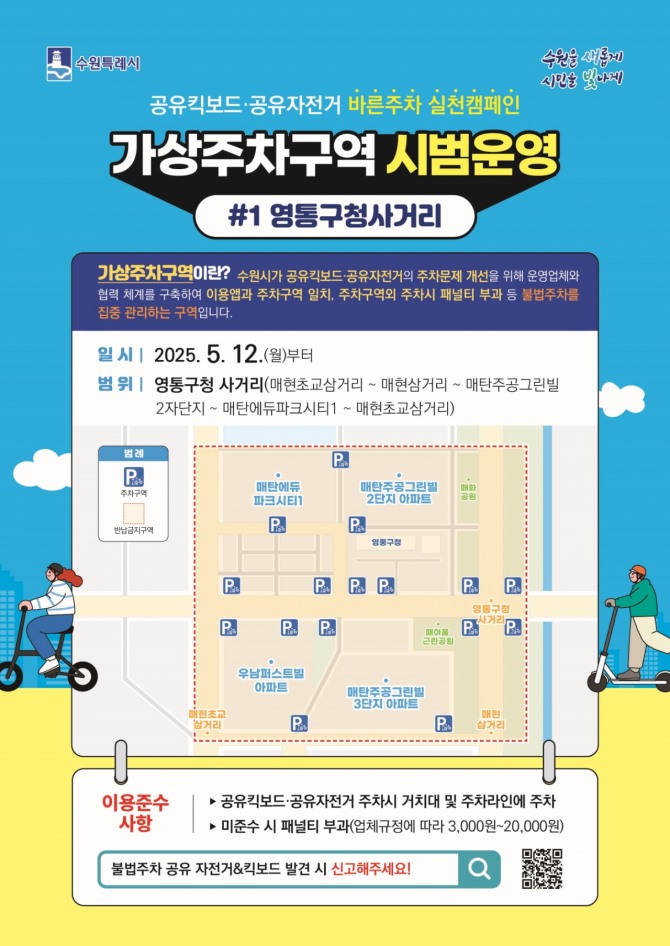 수원시  공유 자전거·킥보드 바른 주차 실천 캠페인 홍보물. 사진=수원시