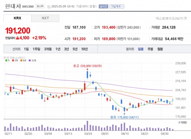 현대차 주가 추이. 자료=네이버페이 증권